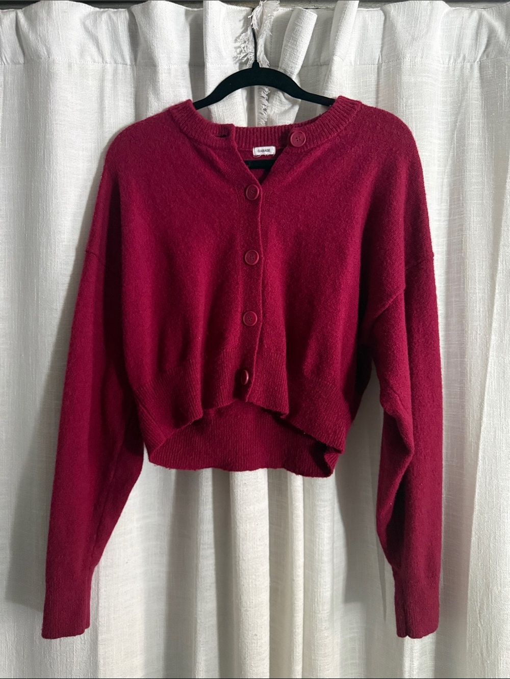 Garage Burgundy Cropped Button-Front Cardigan